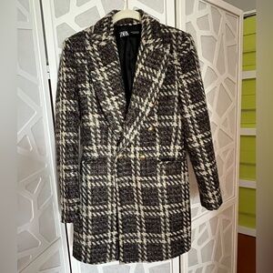 NWOT Zara Women's Textured Tweed  Structured Jacket in Brown